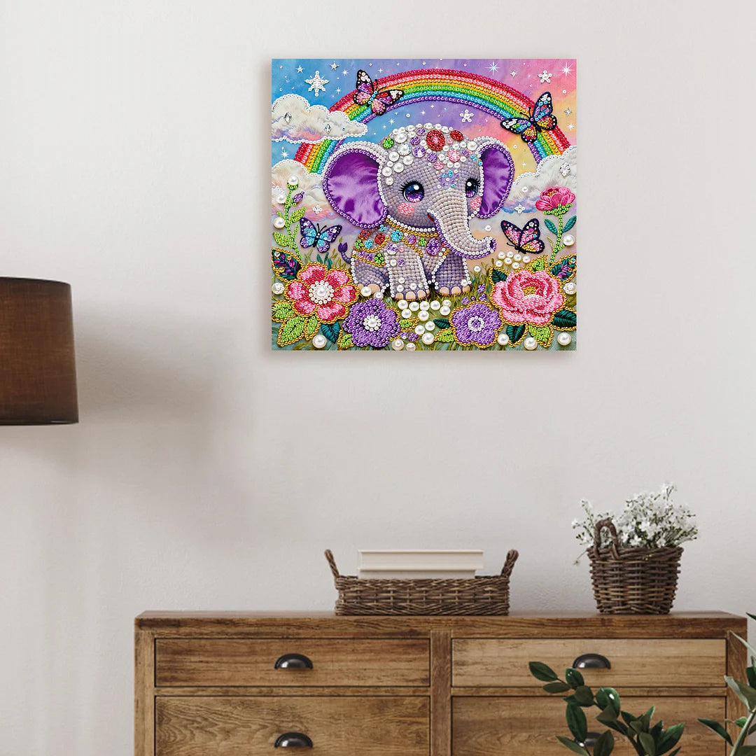 DIY Pearl Painting With Frame - Handmade Self-Adhesive Pearls - Elephant (25*25cm) A