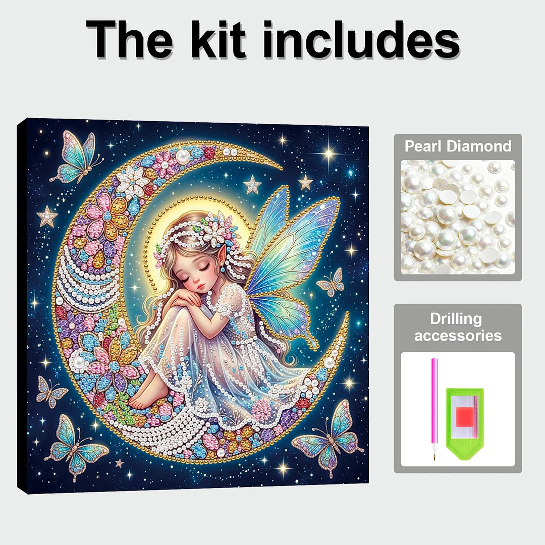 DIY Pearl Painting With Frame - Handmade Self-Adhesive Pearls - Moon Fairy (25*25cm)