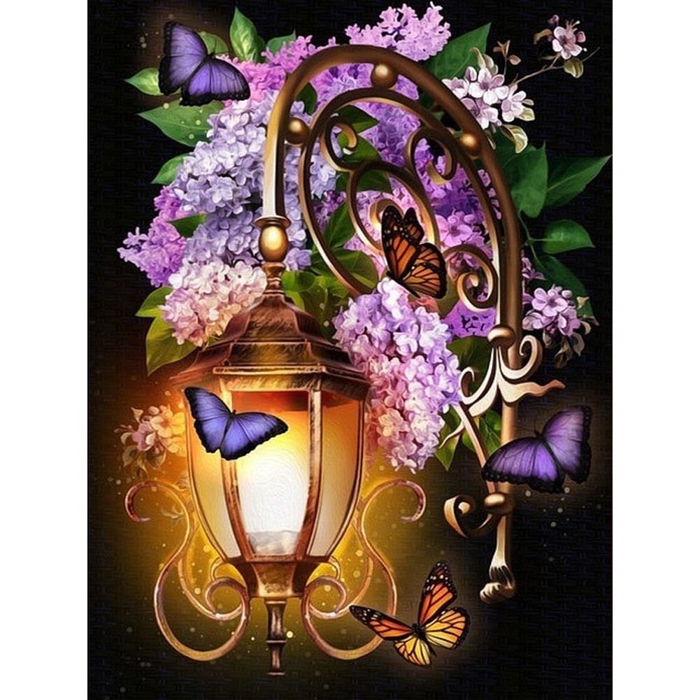 5D Diy Diamond Painting Kit Full Round Beads Lantern Flower