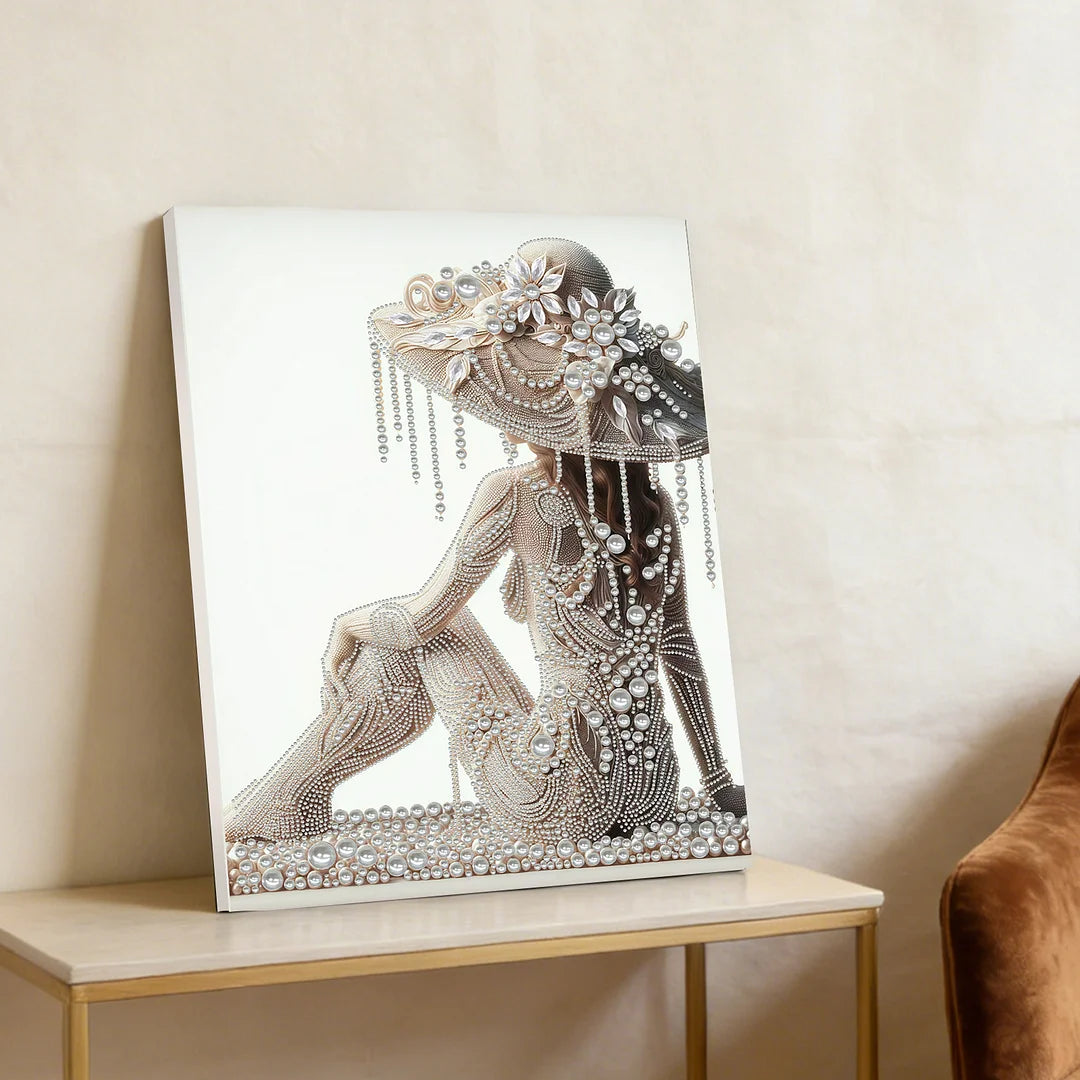 DIY Pearl Painting With Frame - Handmade Self-Adhesive Pearls - Woman (30*40cm) B