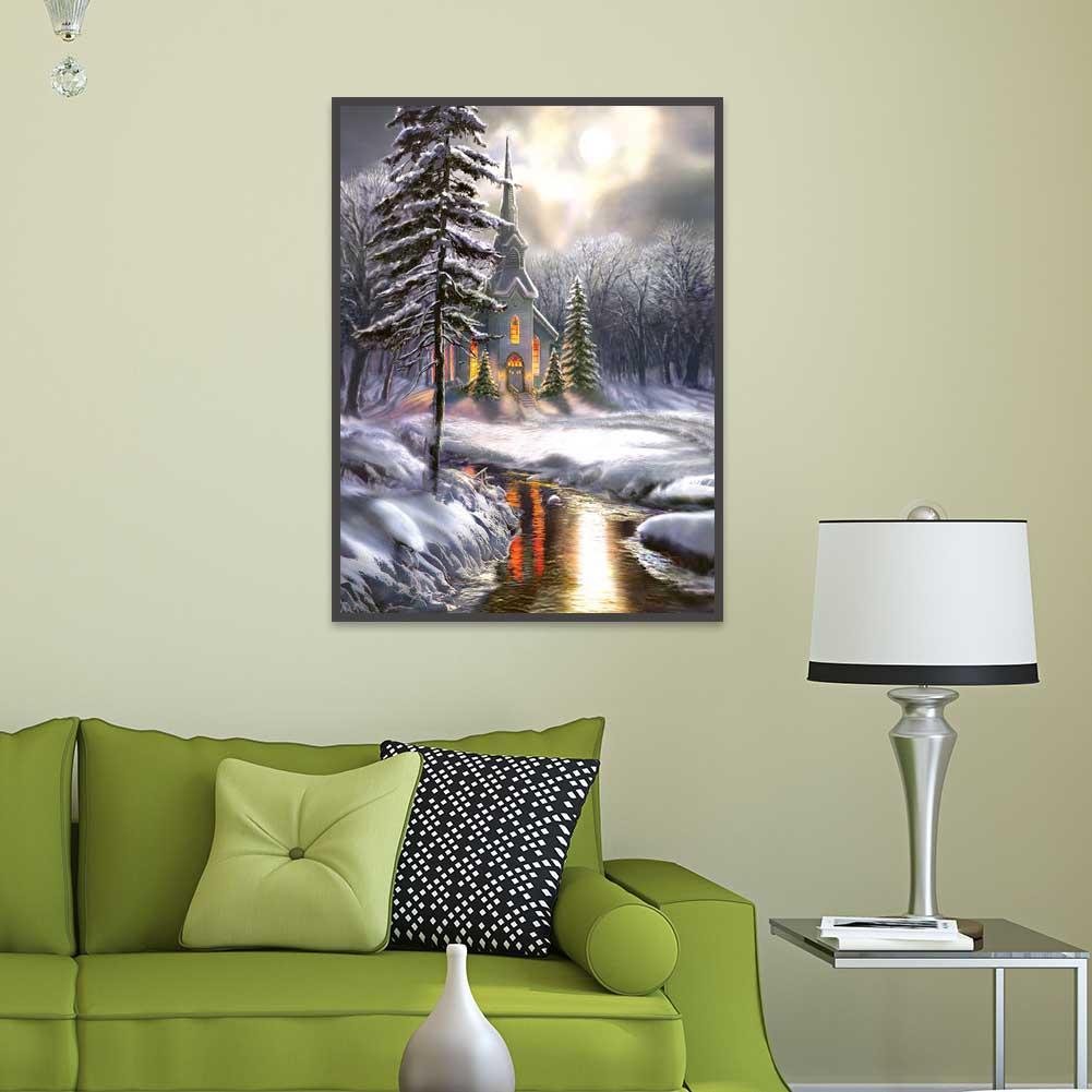 5D DIY Diamond Painting Kit - Full Round - Snow House Tree