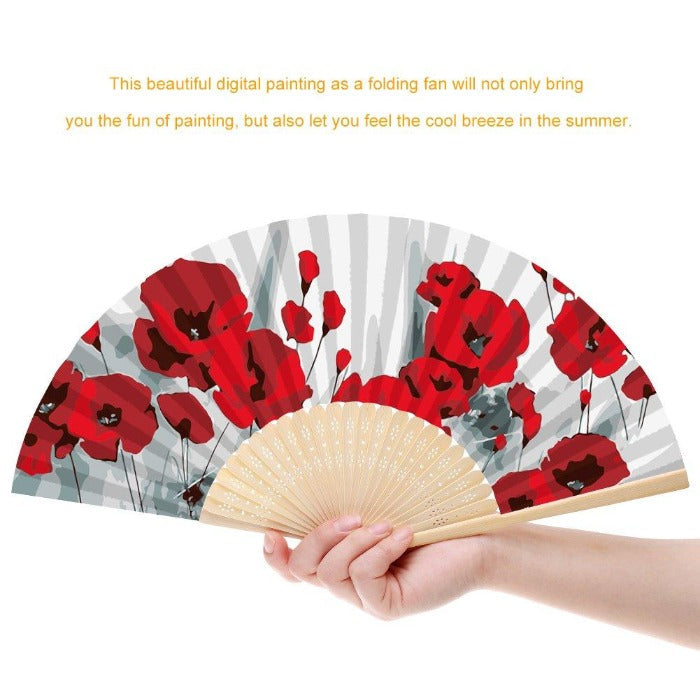 DIY Rose Oil Paint Kit by Numbers Folding Paper Coded Hand Painted Fan