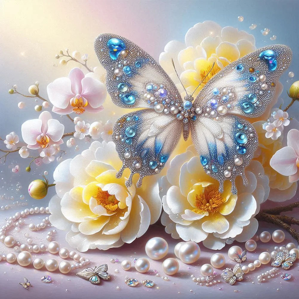 Diamond Painting - Full Round / Square - Butterfly And  Pearl Necklace