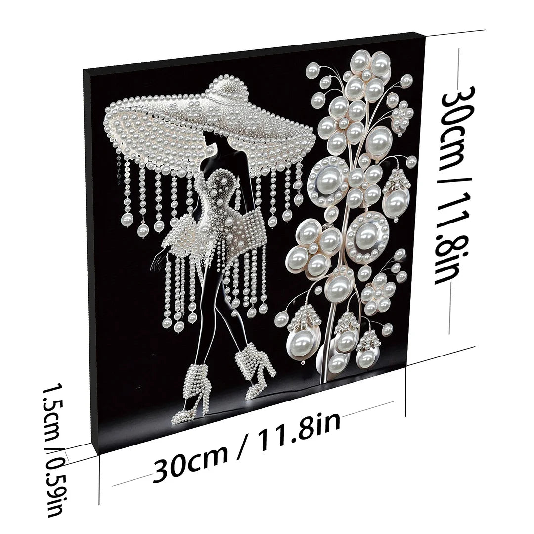 DIY Pearl Painting With Frame - Handmade Self-Adhesive Pearls - White Pearl Lady (30*30cm) B