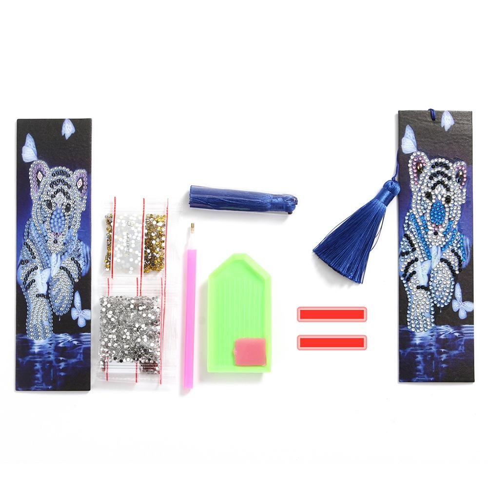 DIY Special Shape Diamond Painting Leather Bookmark Tiger Tassel Book Logo