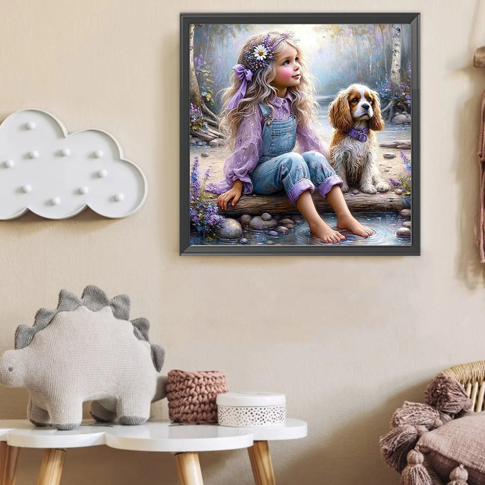 Diamond Painting - Full Round / Square - Dog and Girl M