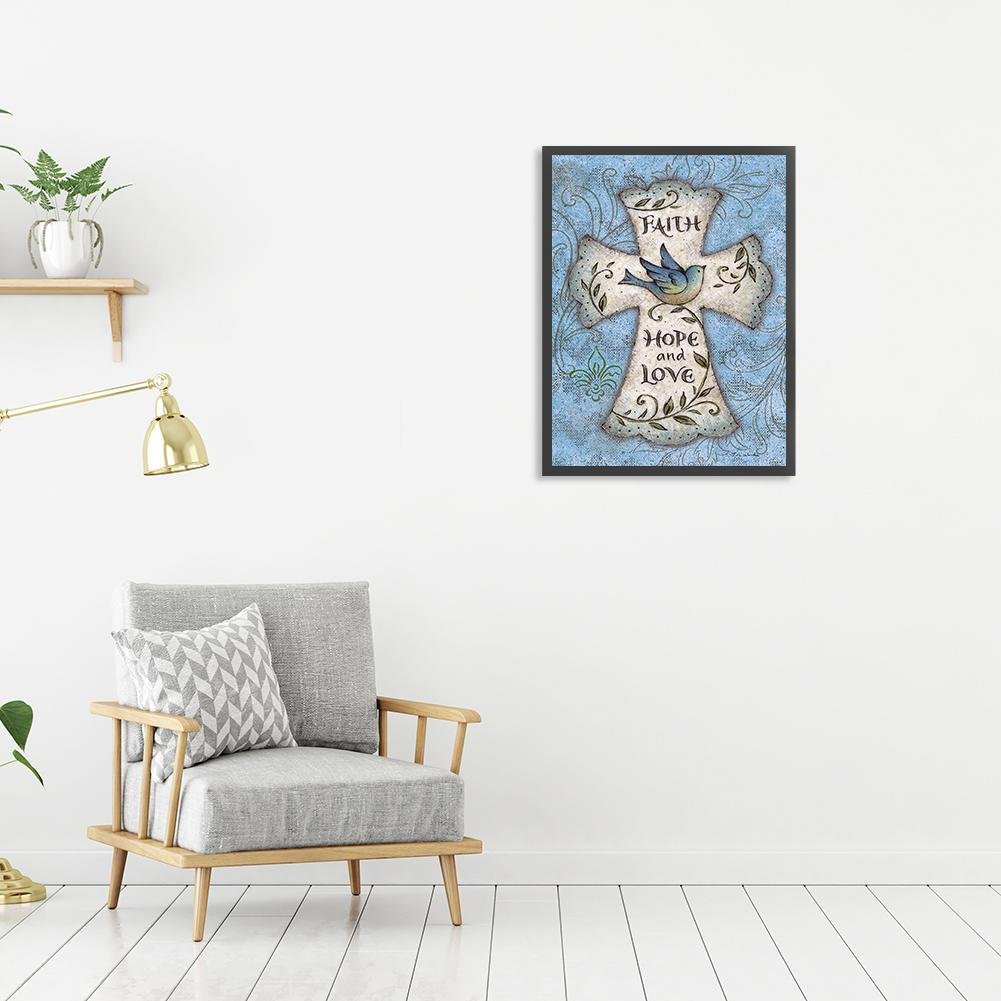 Diamond Painting - Full Round - Faith,Hope,Love Cross