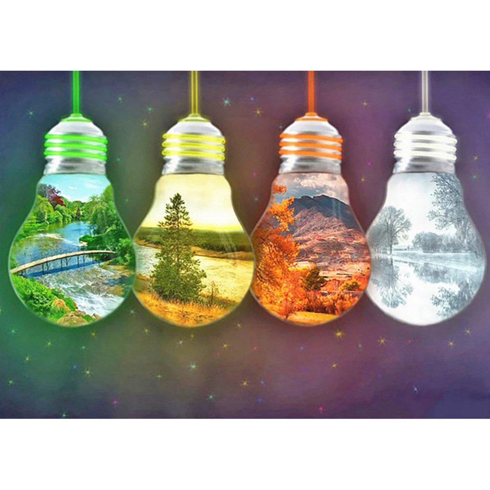 5D Diy Diamond Painting Kit Full Round Beads Landscape in Light Bulbs