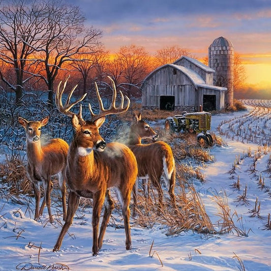 5D Diy Diamond Painting Kit Full Round Beads Snow Scene and Deer