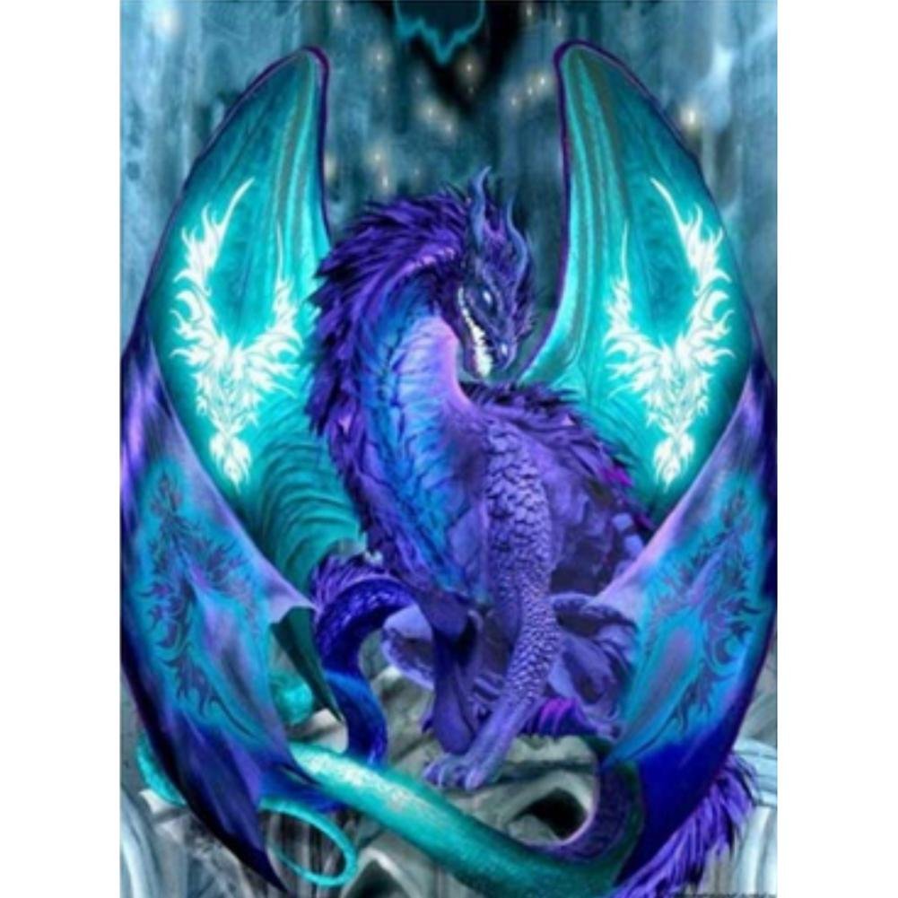 5D Diy Diamond Painting Kit Full Round Beads Purple Dragon