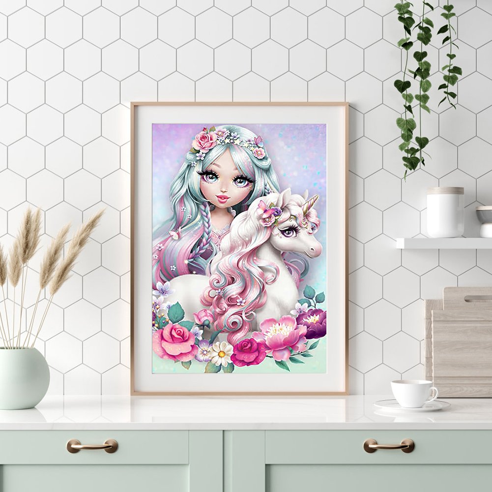 Diamond Painting - Full Round - Girl & Unicorn