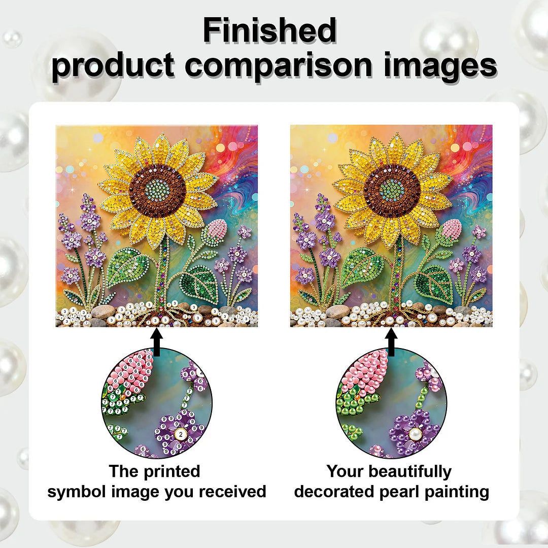 DIY Pearl Painting With Frame - Handmade Self-Adhesive Pearls - Sunflower (25*25cm) A