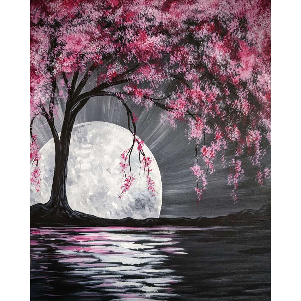5D Diy Diamond Painting Kit Full Round Beads Moon Tree