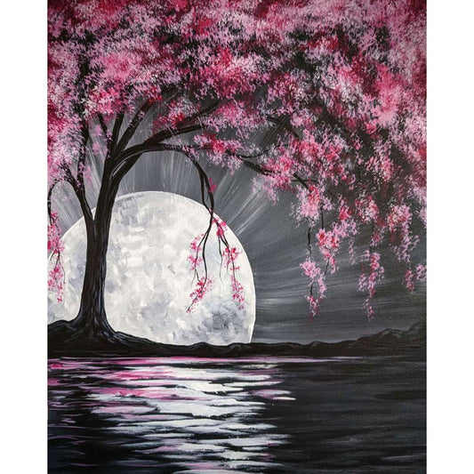 5D Diy Diamond Painting Kit Full Round Beads Moon Tree