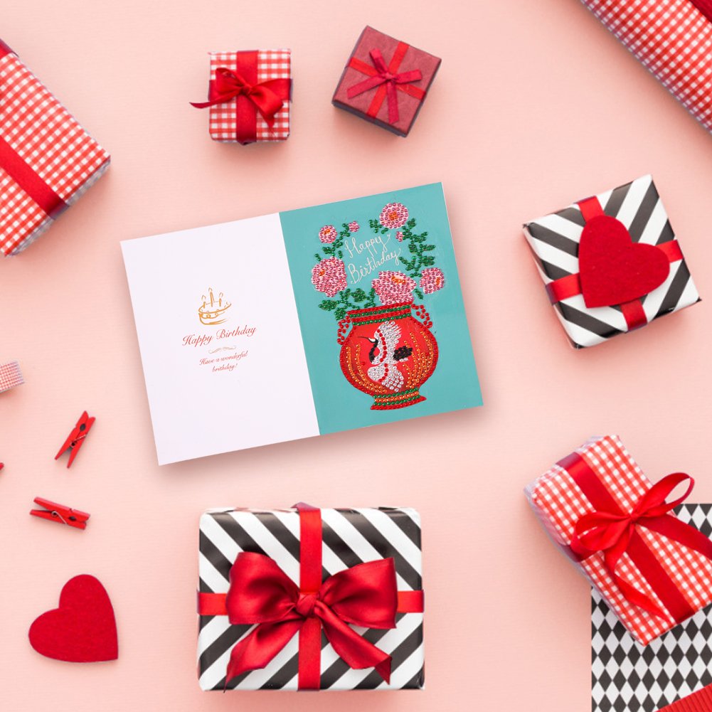 DIY 5D Diamond Painting Happy Birthday Postcard-Flower