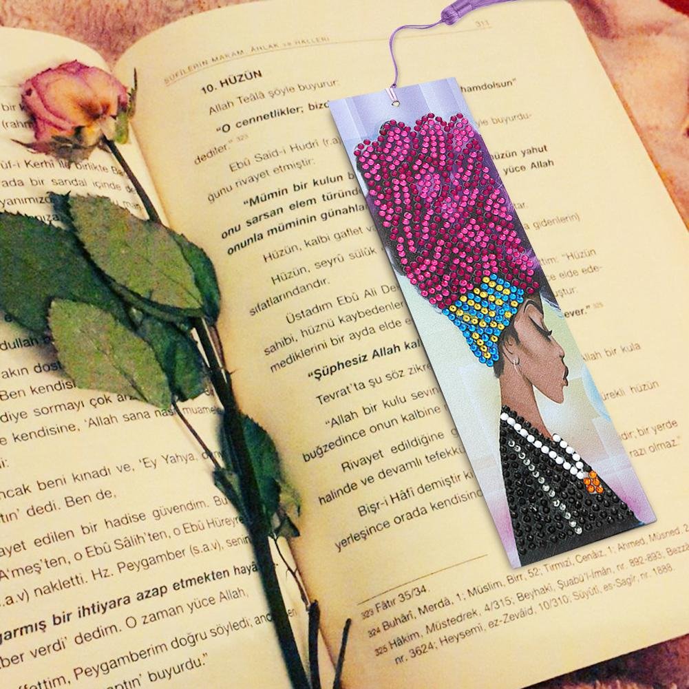DIY Special Shape Diamond Painting Leather Lady Bookmark with Tassel Crafts