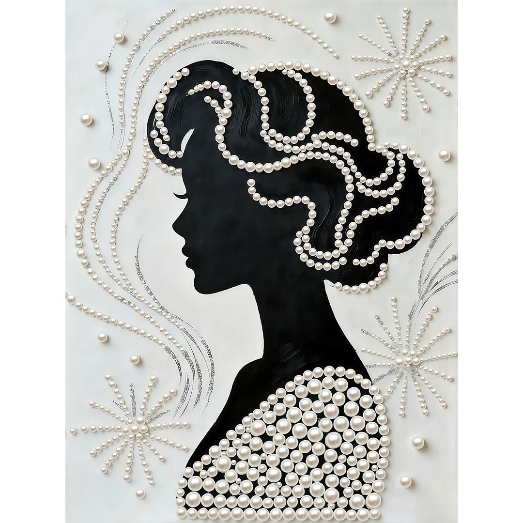 DIY Pearl Painting With Frame - Handmade Self-Adhesive Pearls - Elegant Girl (30*40cm) B