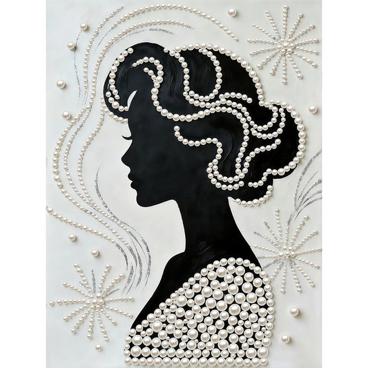DIY Pearl Painting With Frame - Handmade Self-Adhesive Pearls - Elegant Girl (30*40cm) B