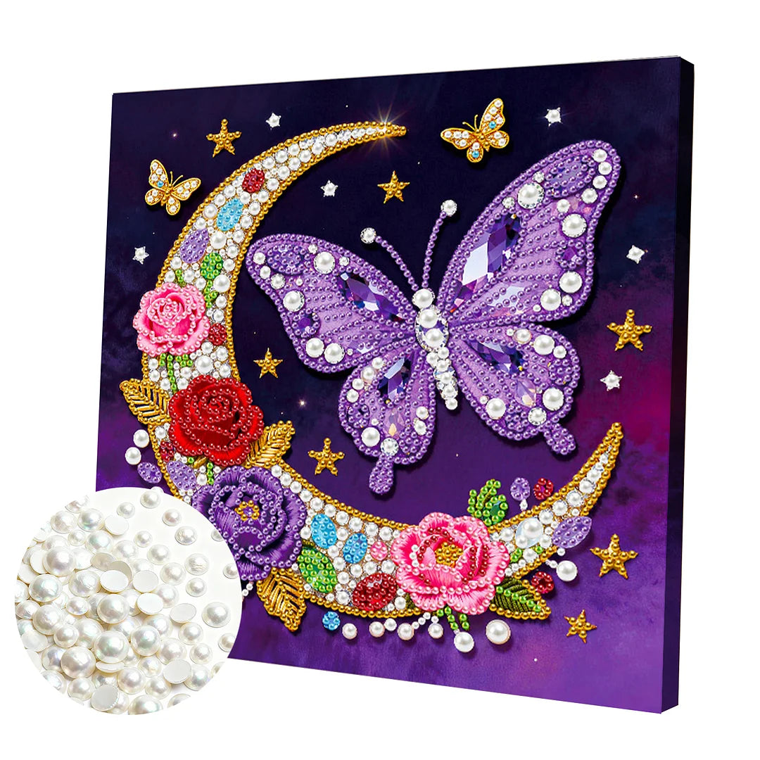 DIY Pearl Painting With Frame - Handmade Self-Adhesive Pearls - Moon Butterfly (25*25cm)
