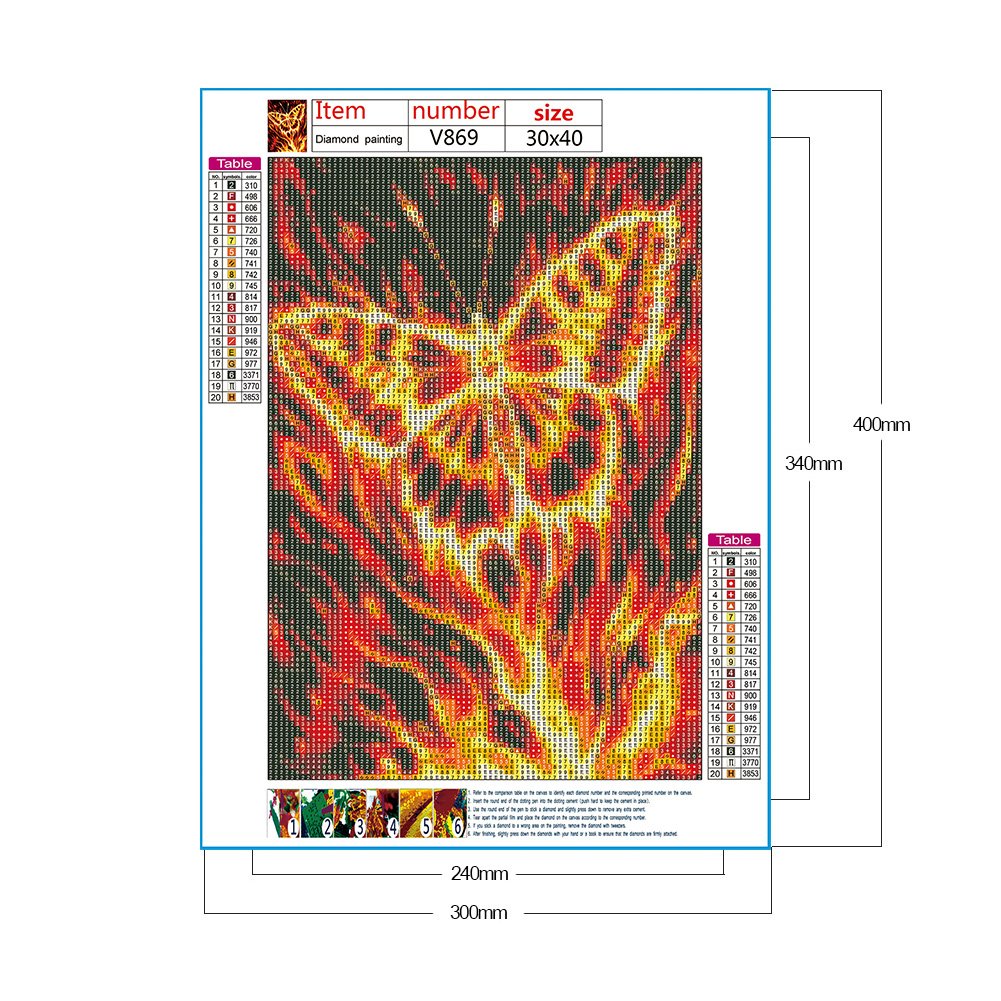 Fire Butterfly 5D DIY Gem Kit Canvas Size