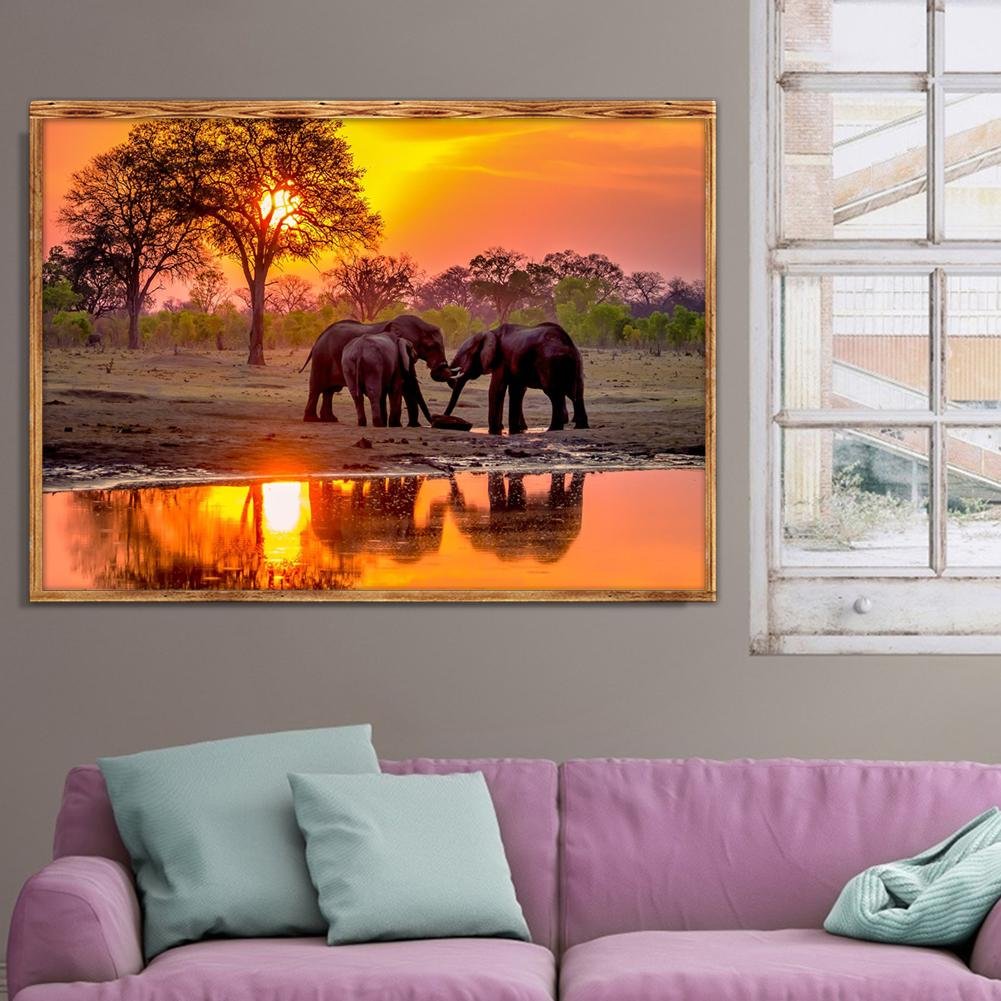 Diamond Painting - Full Round - Sunset Elephant