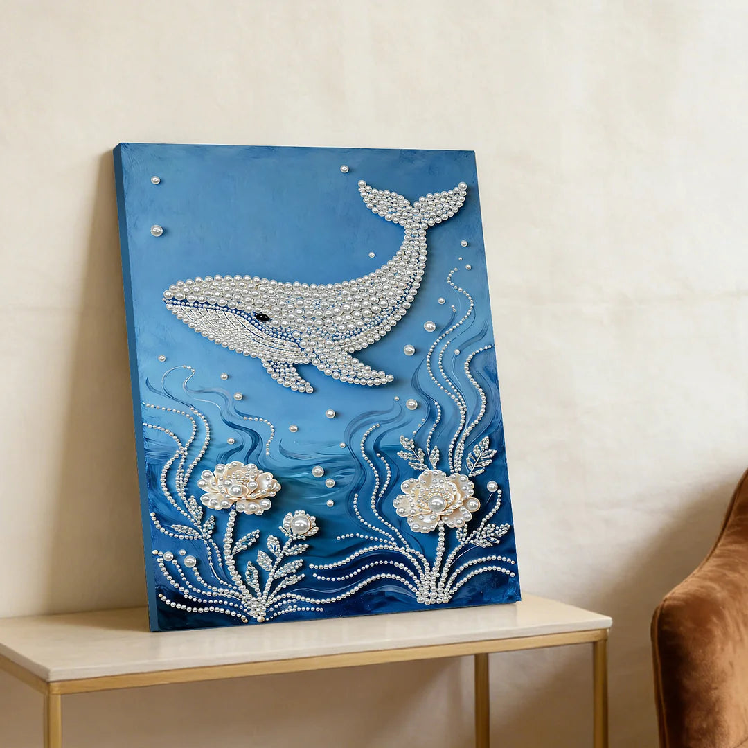 DIY Pearl Painting With Frame - Handmade Self-Adhesive Pearls - Whale (30*40cm) A