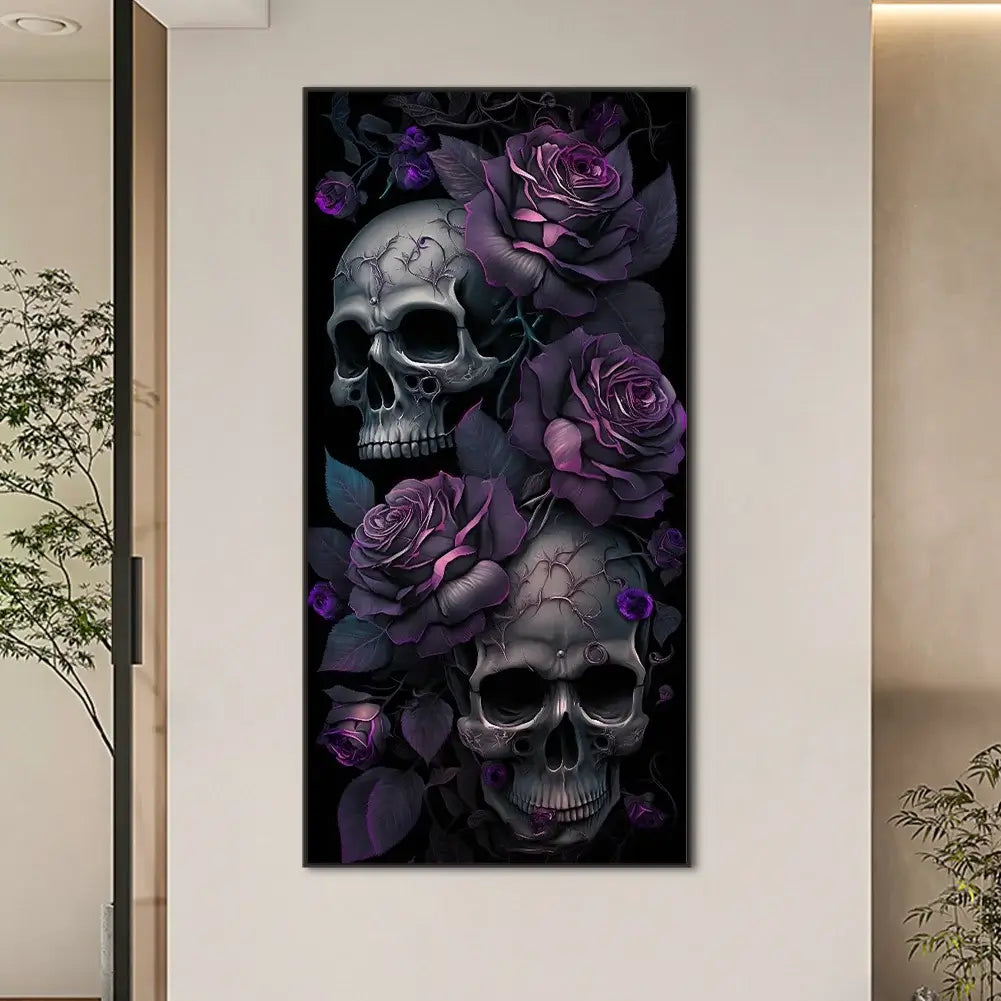 dark skull with purple flower 5d diamond art