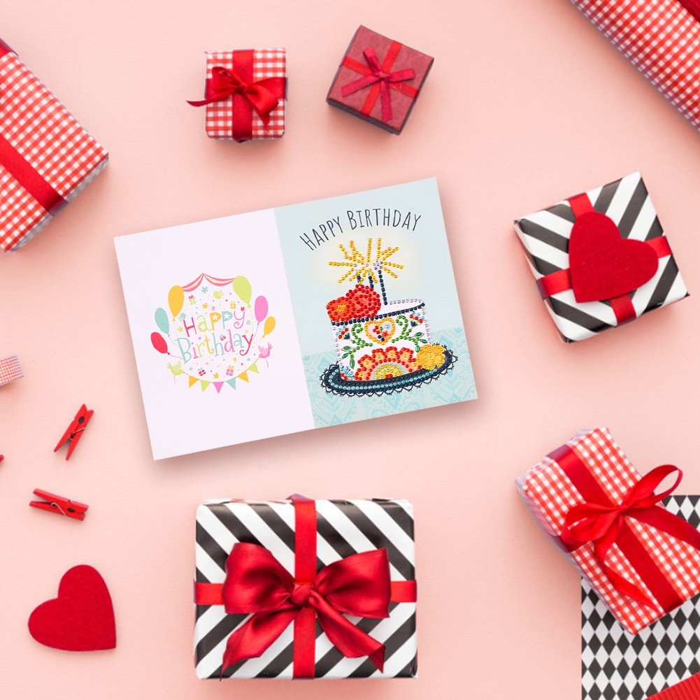 DIY 5D Diamond Painting Happy Birthday Postcard - Cake H