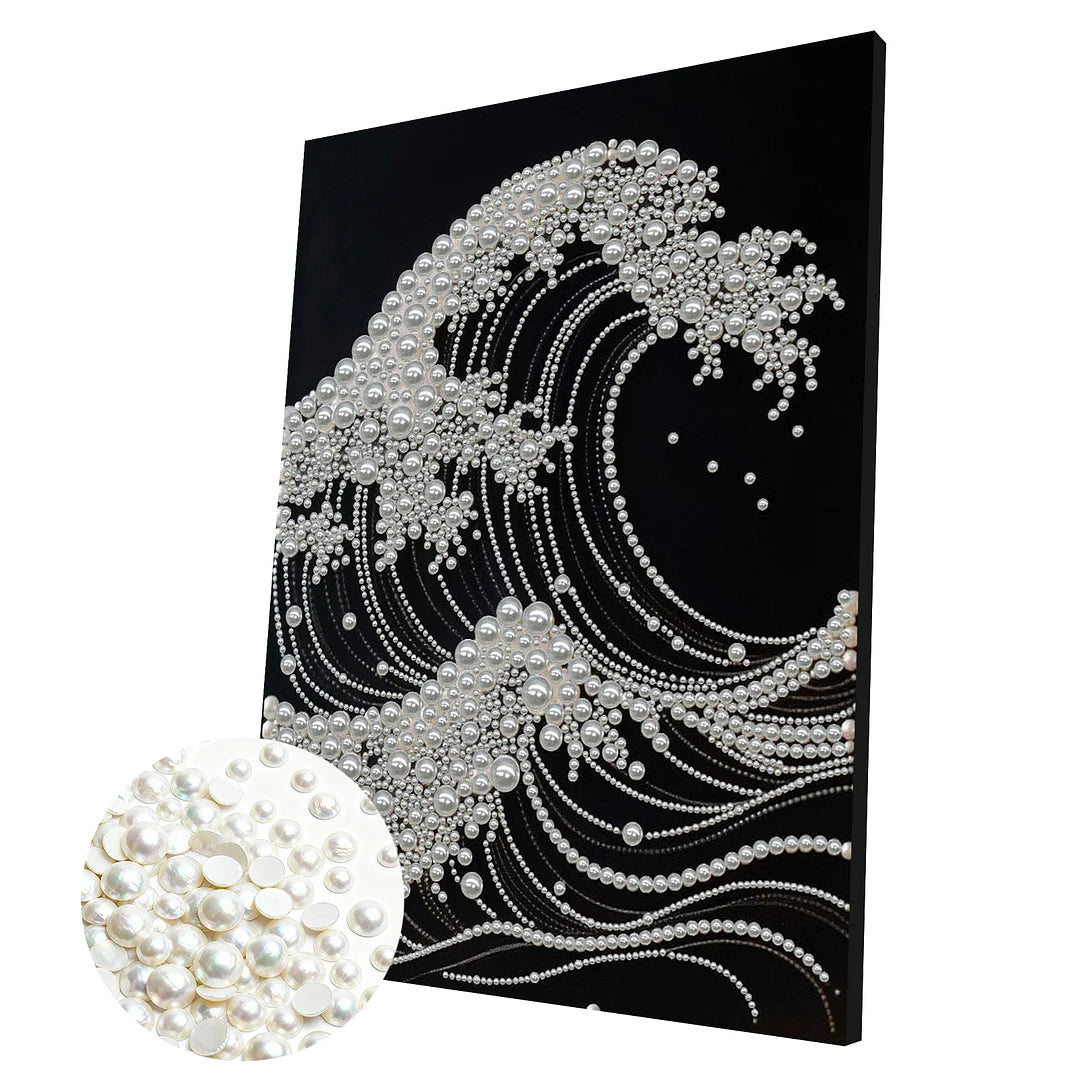DIY Pearl Painting With Frame - Handmade Self-Adhesive Pearls - Waves (30*40cm) C