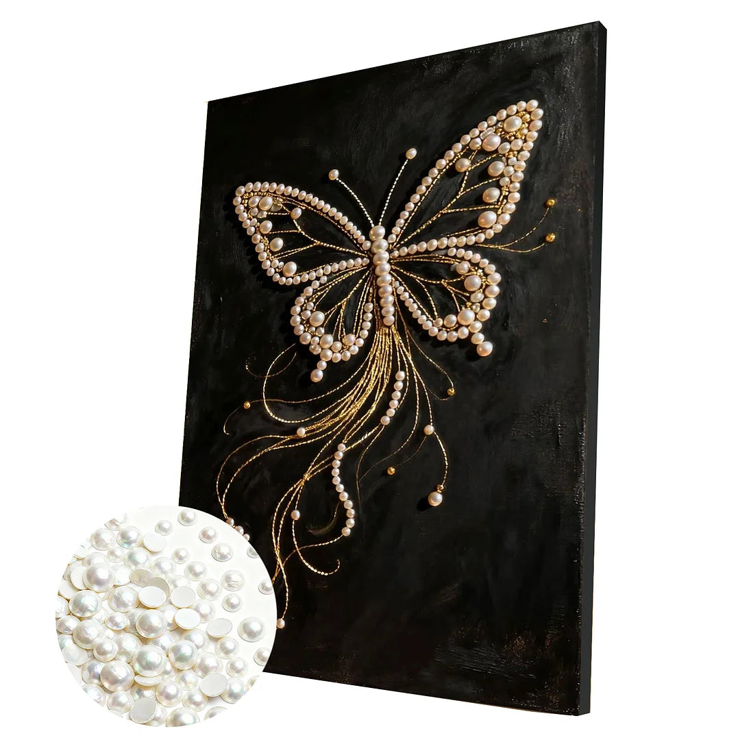 DIY Pearl Painting With Frame - Handmade Self-Adhesive Pearls - Butterfly (30*40cm) D