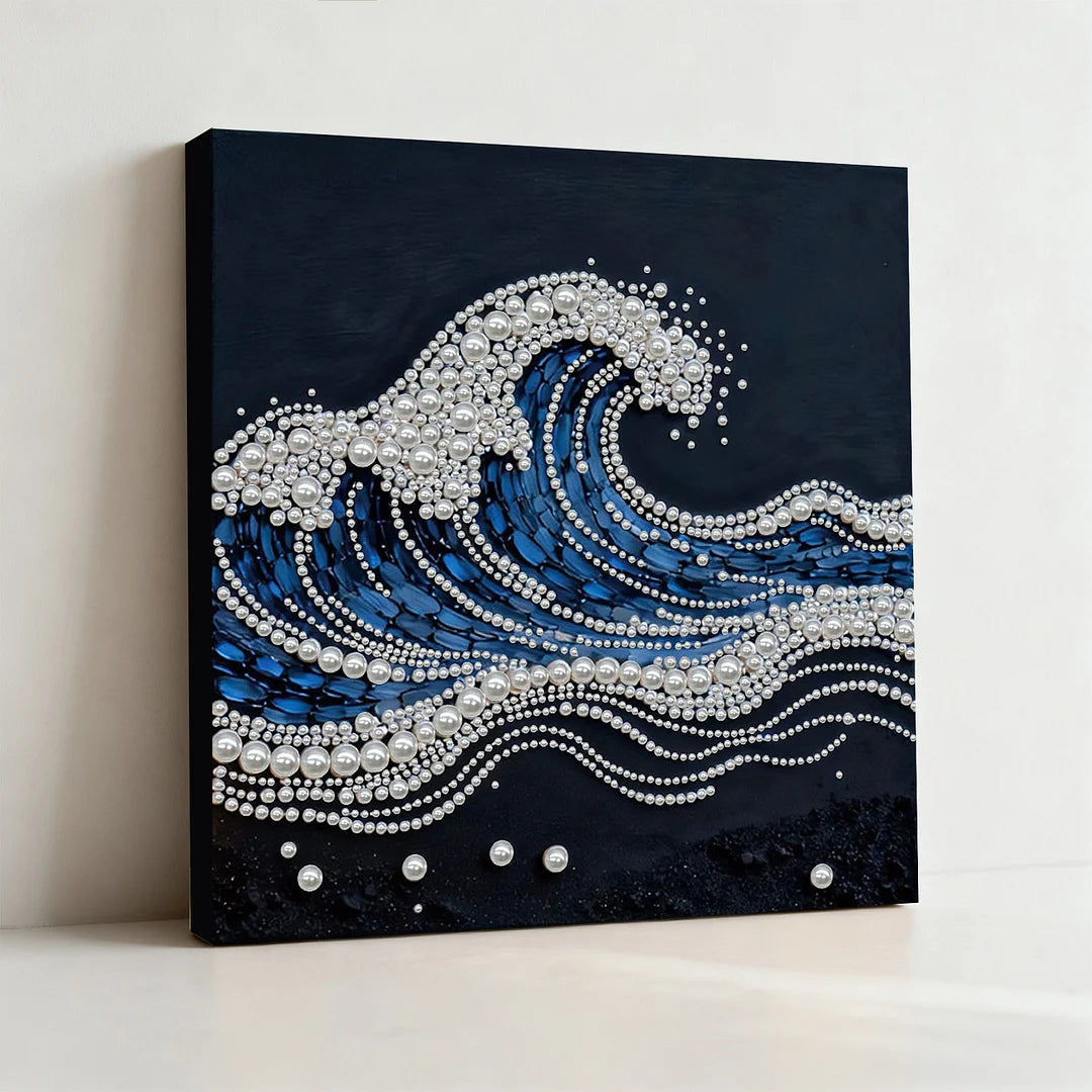 DIY Pearl Painting With Frame - Handmade Self-Adhesive Pearls - Waves (30*30cm) D