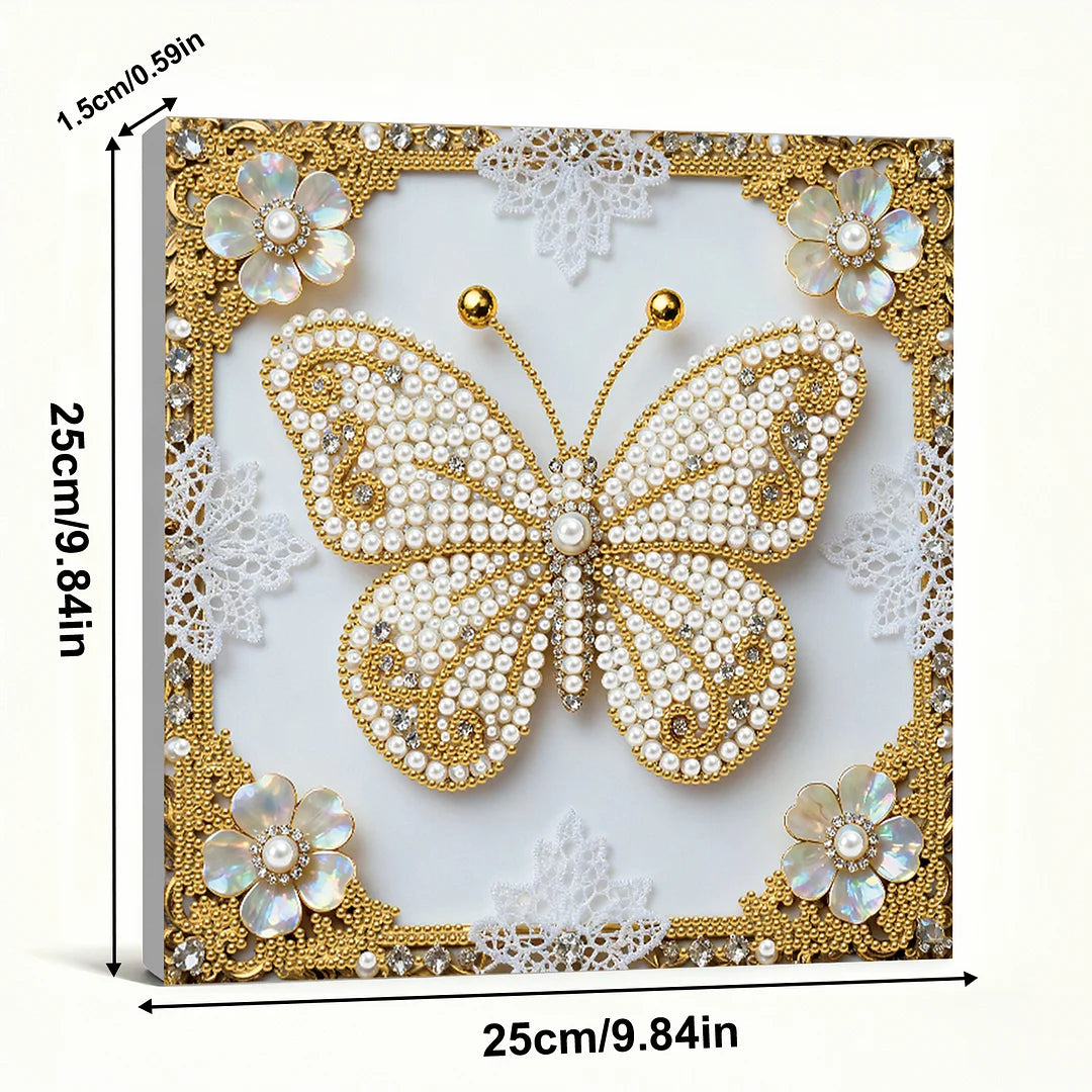 DIY Pearl Painting With Frame - Handmade Self-Adhesive Pearls - Butterfly (25*25cm) B
