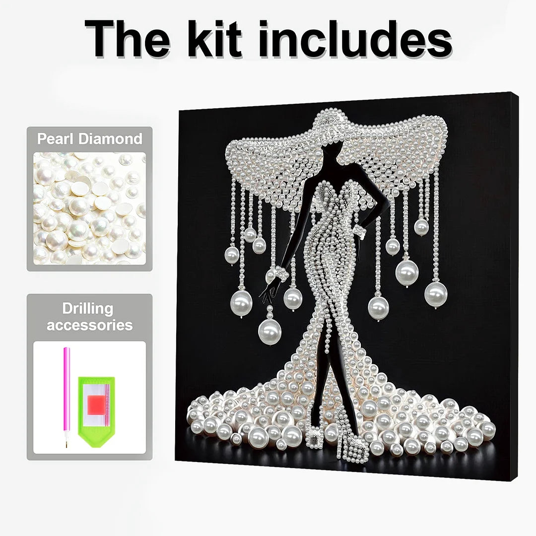 DIY Pearl Painting With Frame - Handmade Self-Adhesive Pearls - White Pearl Lady (30*30cm) A