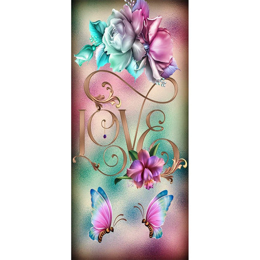 5D Diy Diamond Painting Kit Full Round Beads LOVE Flower (30*60cm)