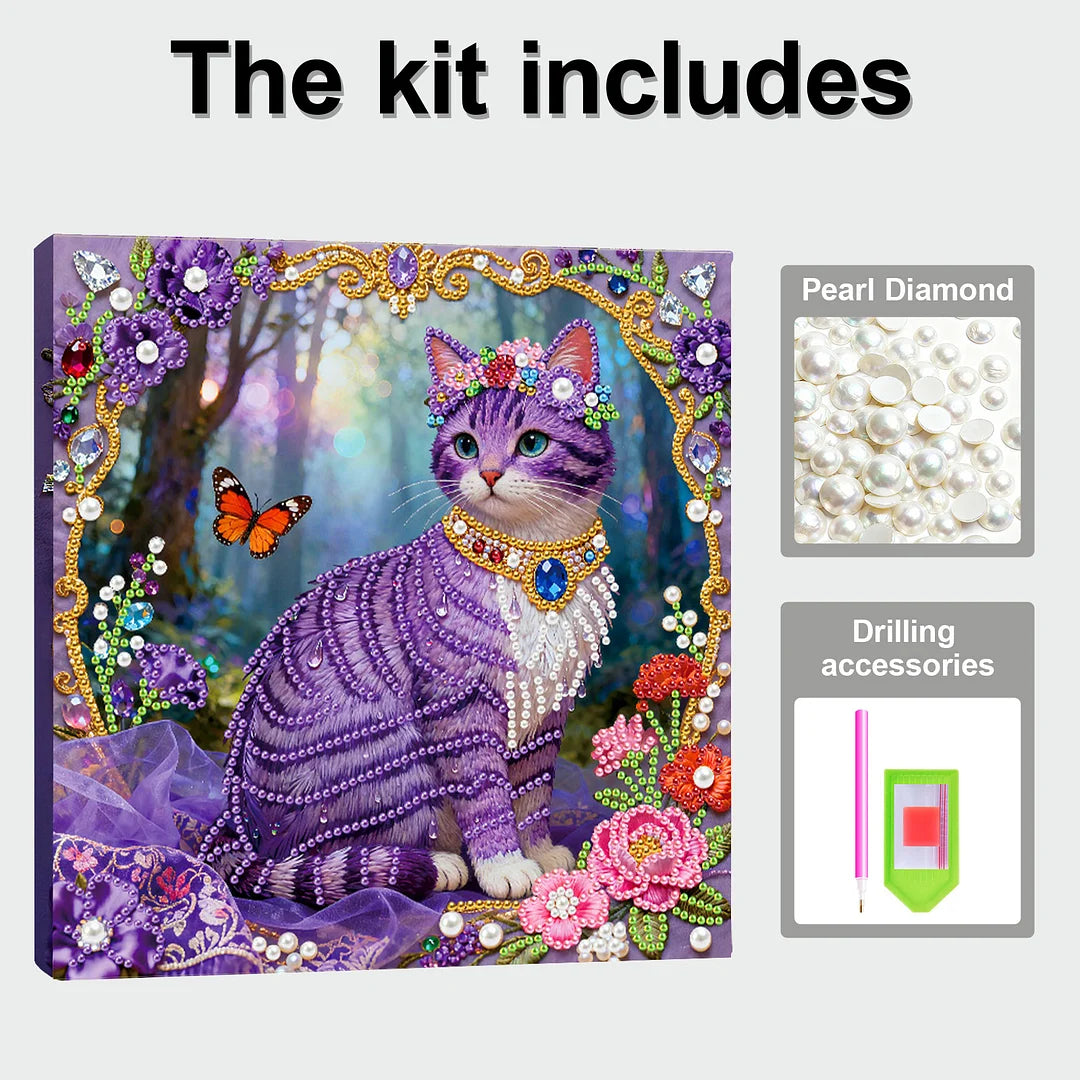 DIY Pearl Painting With Frame - Handmade Self-Adhesive Pearls - Cat (25*25cm) B