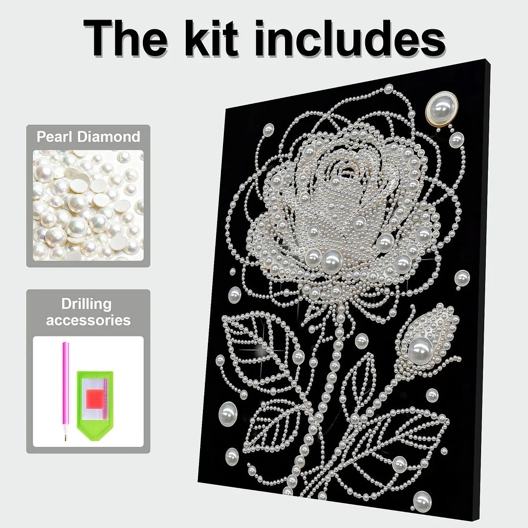 DIY Pearl Painting With Frame - Handmade Self-Adhesive Pearls - Roses (30*40cm)