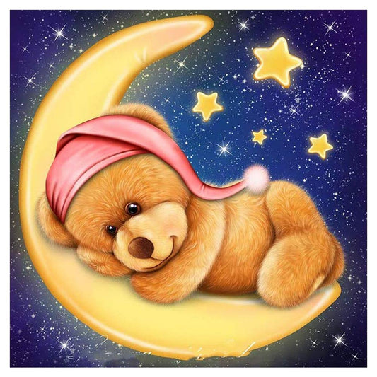 5D Diy Diamond Painting Kit Full Round Beads Moon Bear