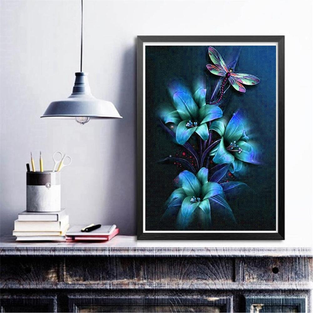 5D DIY Diamond Painting Kit - Full Round - Blue Flower Dragonfly