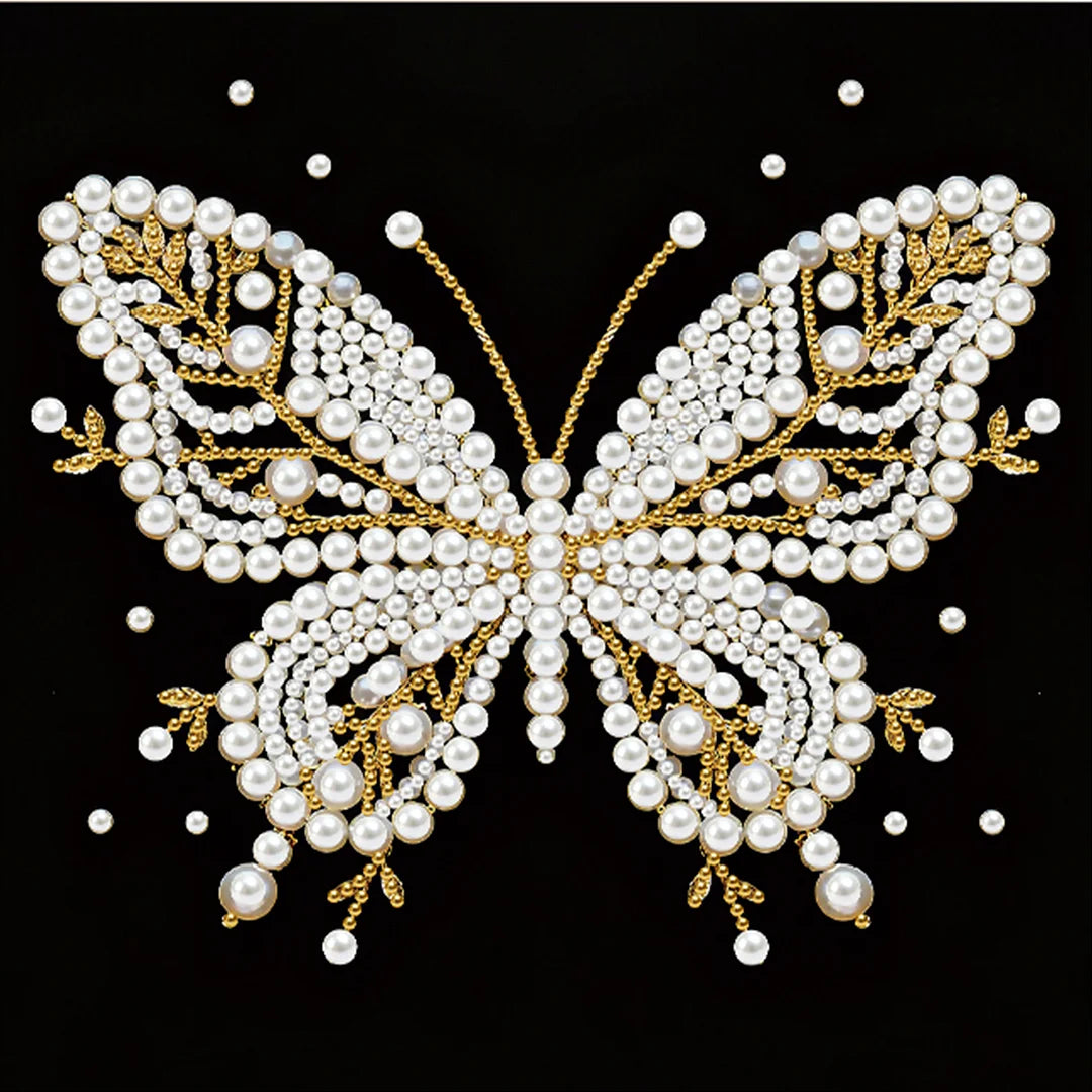 DIY Pearl Painting With Frame - Handmade Self-Adhesive Pearls - Butterfly (25*25cm) D
