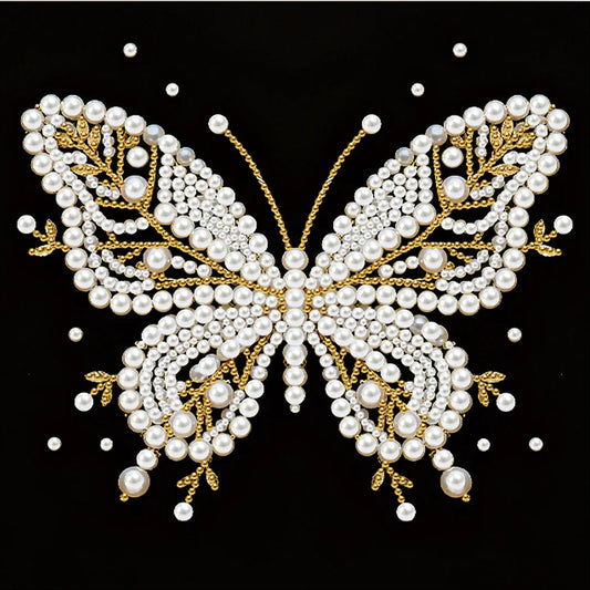 DIY Pearl Painting With Frame - Handmade Self-Adhesive Pearls - Butterfly (25*25cm) D