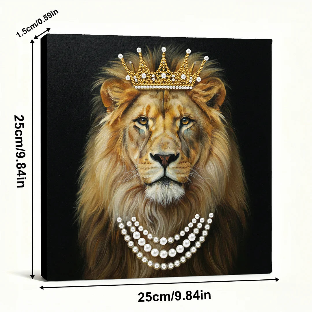 DIY Pearl Painting With Frame - Handmade Self-Adhesive Pearls - Lion (25*25cm) B
