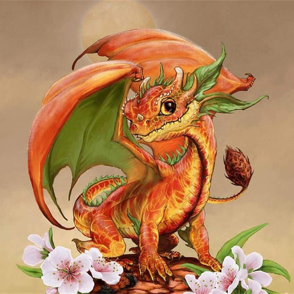 5D Diy Diamond Painting Kit Full Round Beads Cute Dragon