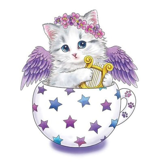 11CT Stamped Cross Stitch Cat Cup Quilting Fabric (35*35cm)
