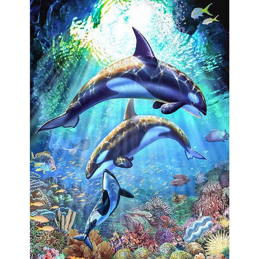 5D Diy Diamond Painting Kit Full Round Beads Fantasy Dolphin