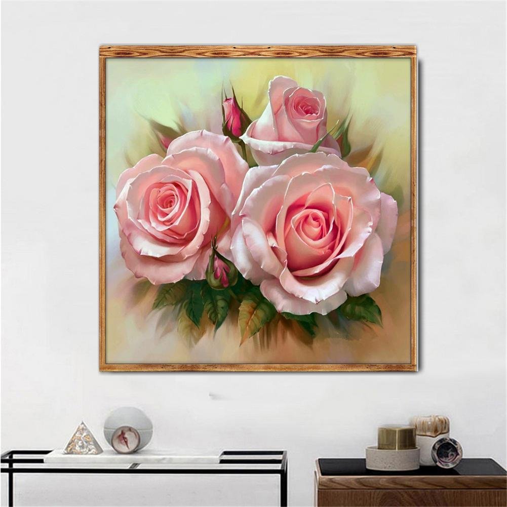 Diamond Painting - Partial Round - Three Pink Flowers