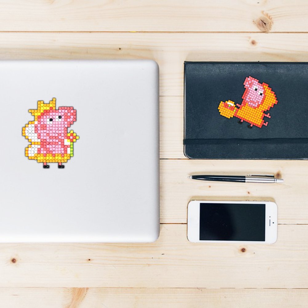 5pcs Diamond Painting Cartoon Pig Stickers Set Funny Toy Adhesive Decals