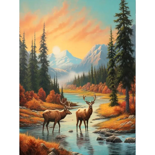 Diamond Painting - Full Round / Square - Deers & Stream
