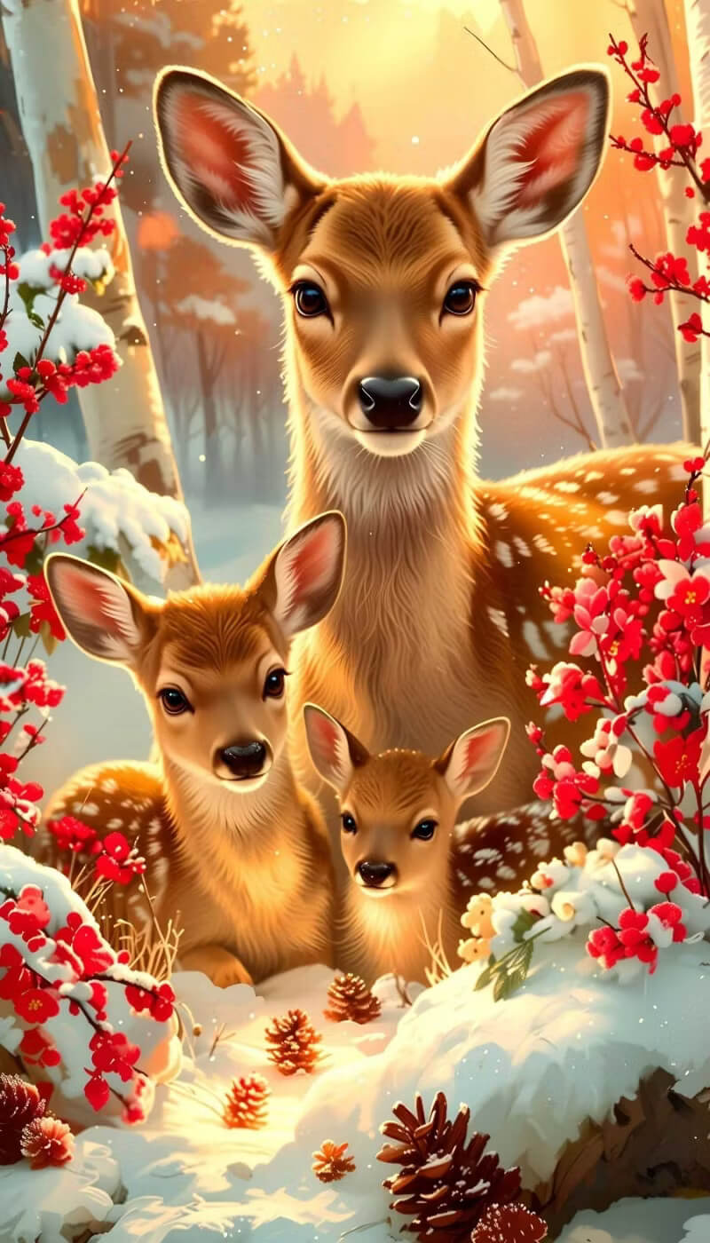 DIY Animal Diamond Painting Kit - Full Round / Square - Deer And Fawns