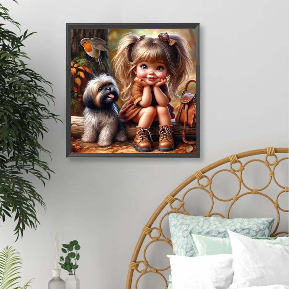 Diamond Painting - Full Round / Square - Little Girl and Dog
