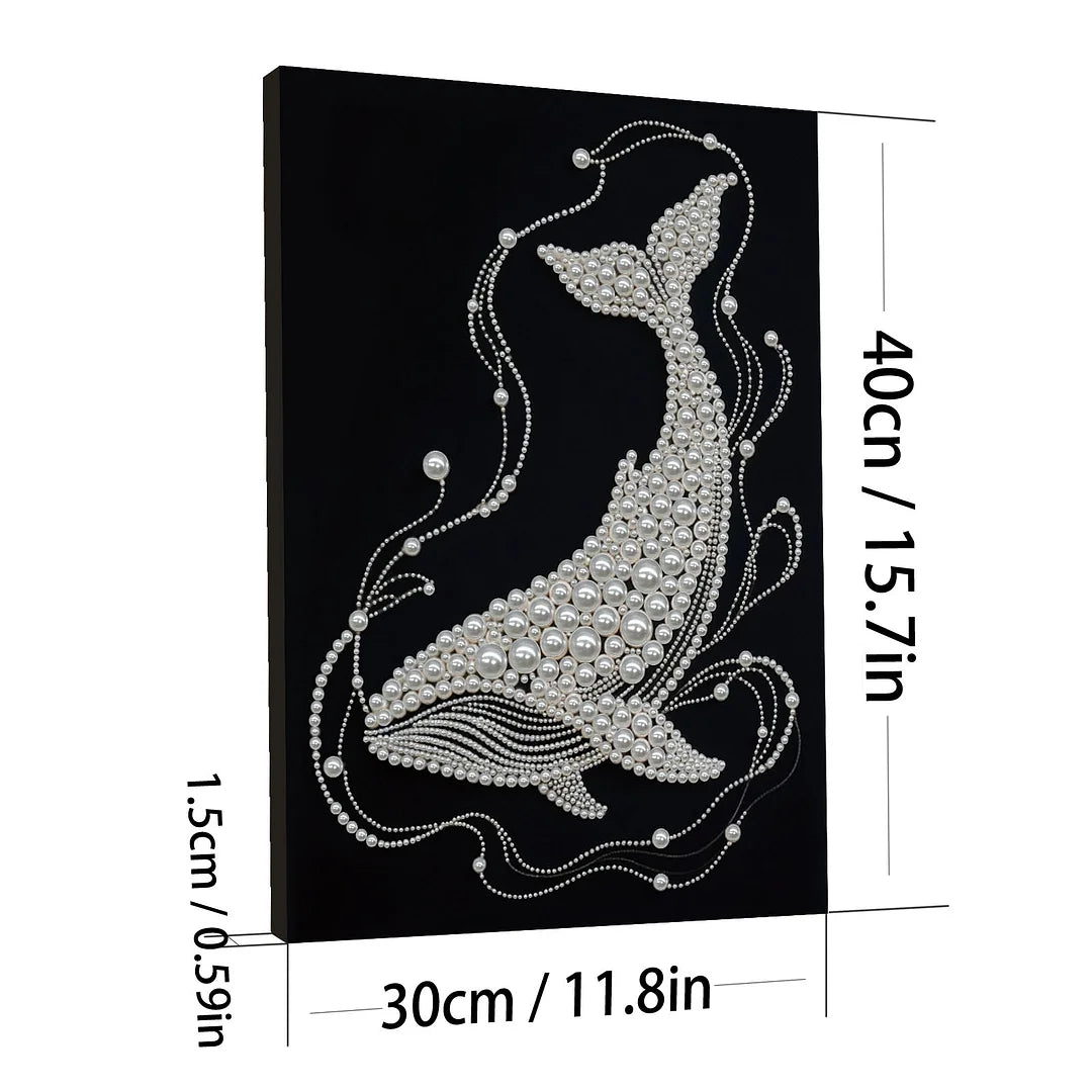 DIY Pearl Painting With Frame - Handmade Self-Adhesive Pearls - White Whale (30*40cm)